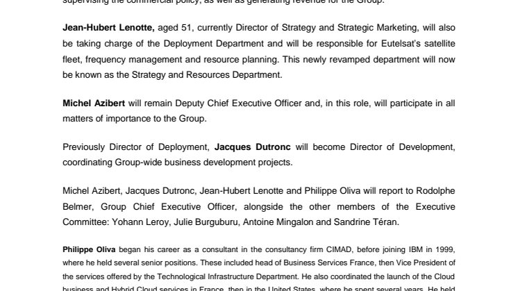 Eutelsat announces two changes to its Executive Committee