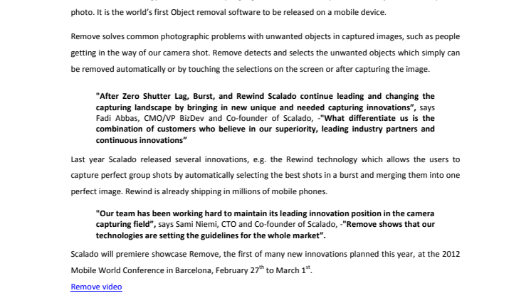 Scalado excitedly introduce the world’s first  object removal innovation in a mobile device