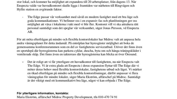 Enspecta AB flyttar huvudkontoret till The Edge i Hyllie