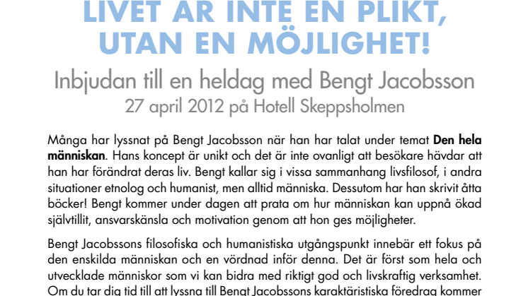 Inbjudan till en heldag med Bengt Jacobsson