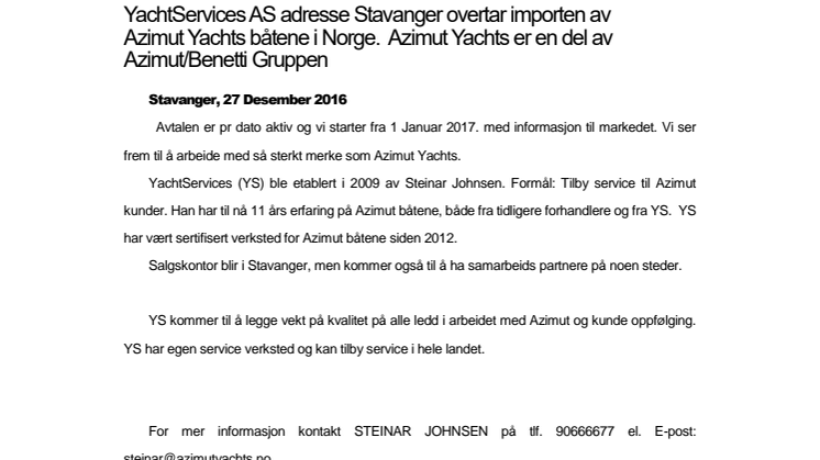 NY EKSKLUSIV IMPORTØR FOR AZIMUT YACHTS