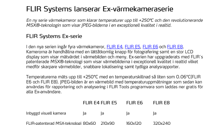 FLIR Systems lanserar FLIR Ex-serien