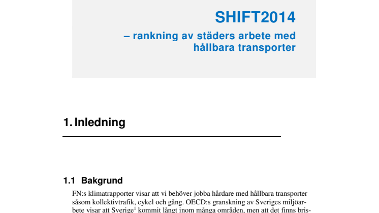 SHIFT 2014 - rankning av städers arbete med hållbara transporter
