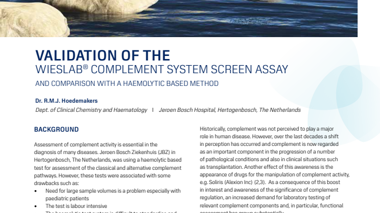 Validation of the wieslab® complement system screen assay and comparison with a haemolytic based method