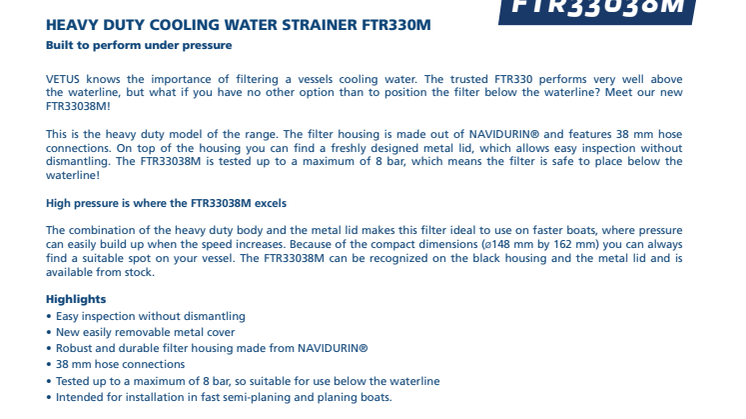 VETUS FTR33038M water strainer