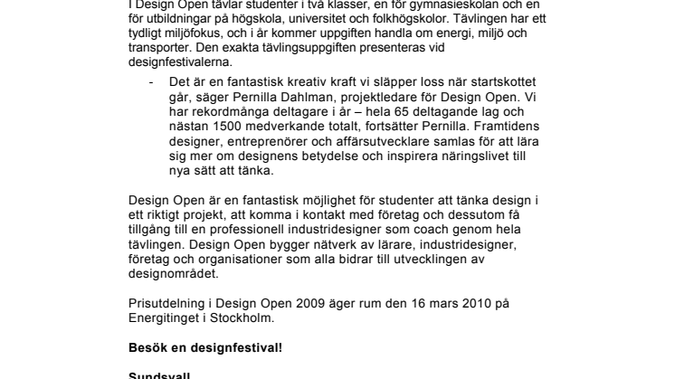 Energi, miljö och transporter - temat för årets Design Open
