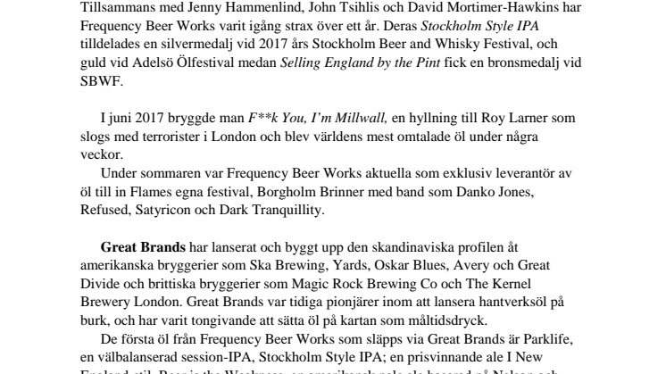 Great Brands distribuerar prisvinnande Frequency Beer Works!