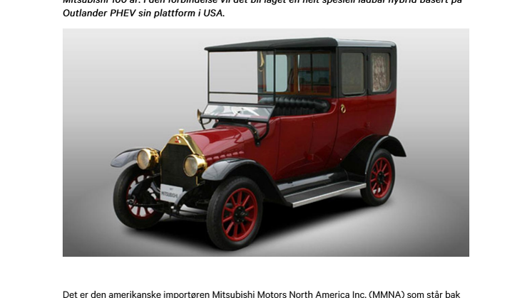 Mitsubishi Model A fra 1917 blir ladbar hybrid