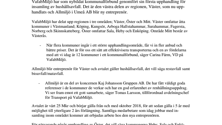 Allmiljö ny entreprenör för sophämtning