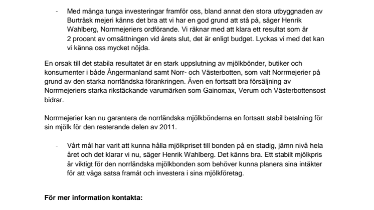 Stabilt Norrmejerier säkrar framtida investeringar