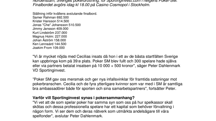 Poker SM gav mersmak