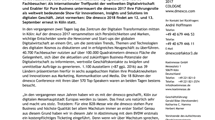 Qualität im Fokus: dmexco 2017 stärkt Pure Business
