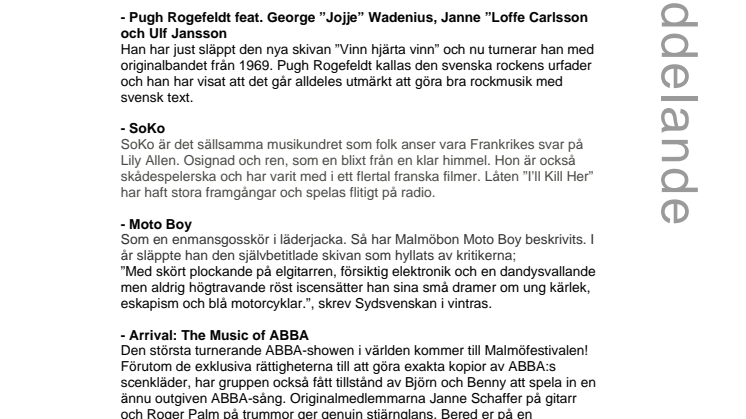 Fler heta artister till Malmöfestivalen