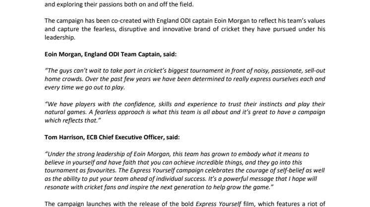 ENGLAND CRICKET LAUNCHES ‘EXPRESS YOURSELF’ CAMPAIGN