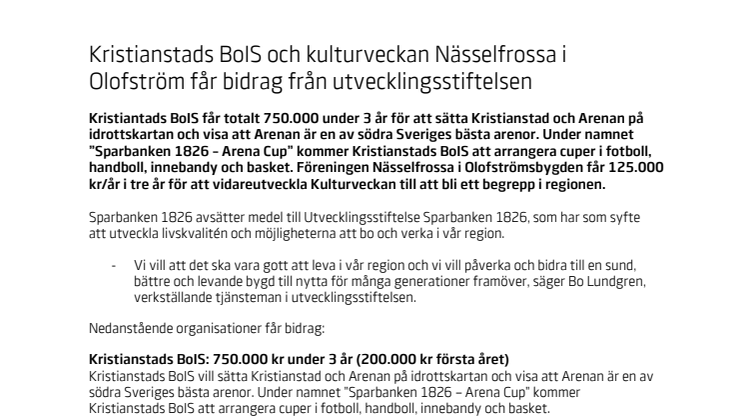 Kristianstads BoIS och kulturveckan Nässelfrossa i Olofström får bidrag från utvecklingsstiftelsen