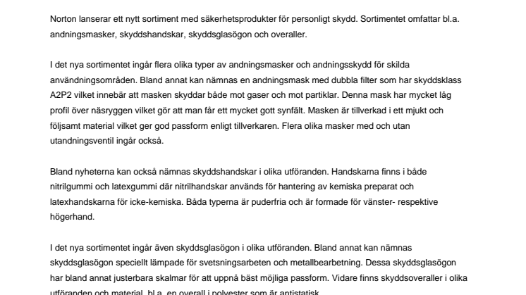 Nytt sortiment säkerhetsprodukter för personligt skydd