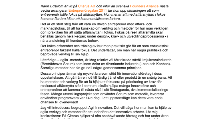 Agil Innovation: sätt affärsnyttan i fokus när innovationer skall realiseras 