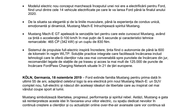 Noul SUV electric Ford Mustang Mach-E oferă putere, stil și libertate pentru noua generație