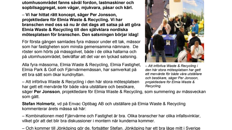 Elmia Waste & Recycling satsar på Norden 