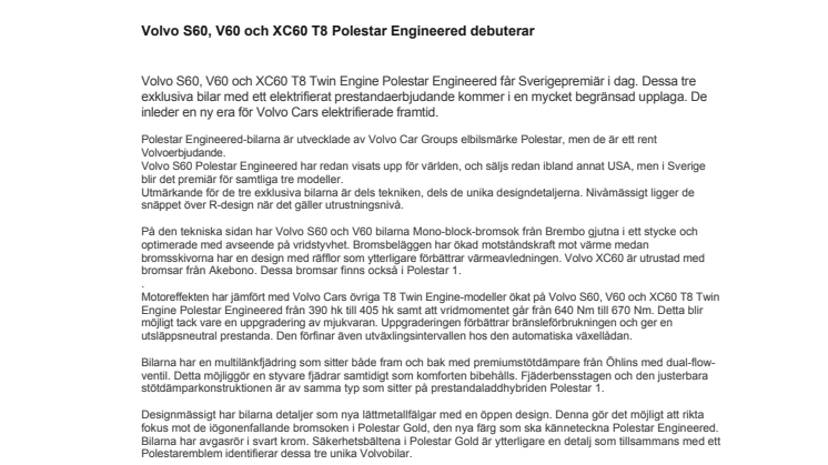 Volvo S60, V60 och XC60 T8 Polestar Engineered debuterar