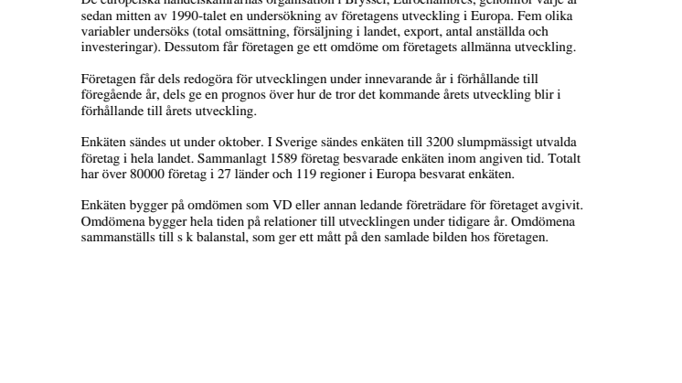 Eurochambres Economic Survey: Fortsatt god konjunktur i Sverige - men starkare framtidstro i Östeuropa