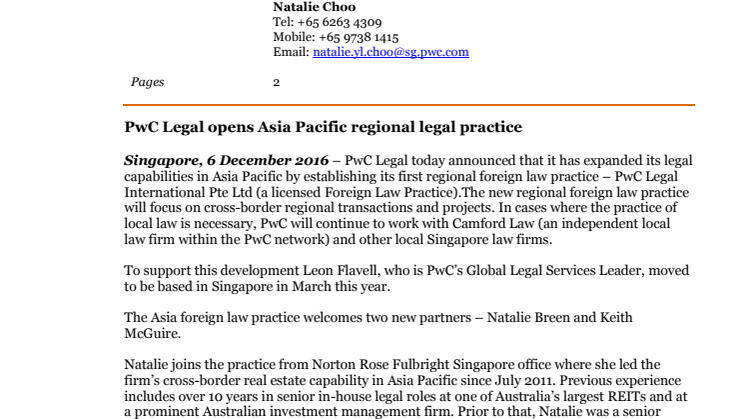 PwC Legal opens Asia Pacific regional legal practice