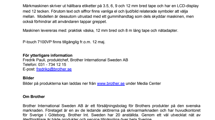 Brother International Sweden AB: Ny märkmaskin - för professionell och säker elmärkning
