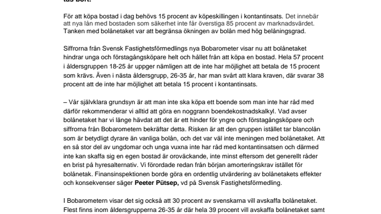 Bobarometern: 6 av 10 unga har inte råd med kontantinsatsen vid bostadsköp  