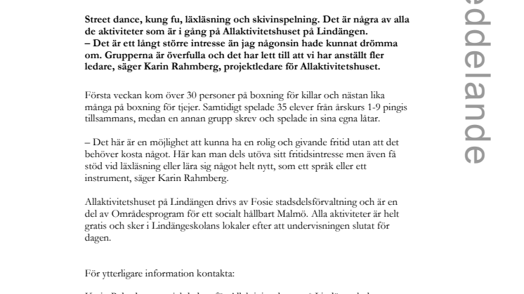 Lindängen lockar med spännande fritidsaktiviteter