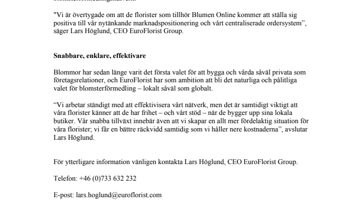 EuroFlorist stärker sin roll på den tyska marknaden: Förvärvar Blumenonline.de