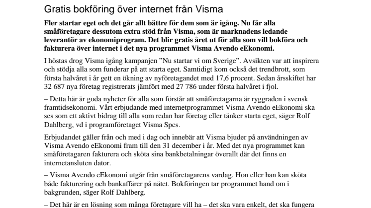 Gratis bokföring över internet från Visma