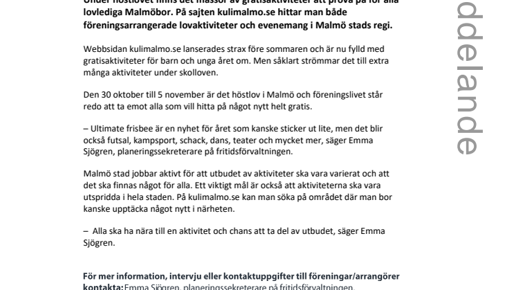 Fullspäckat med gratisaktiviteter på höstlovet