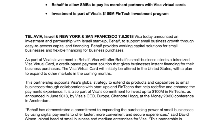  Visa investoi 100 miljoonaa dollaria FinTech-yrityksiin