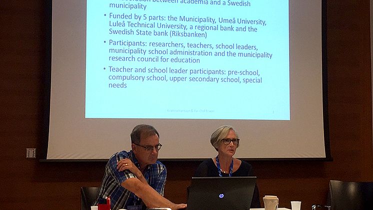 Kristina Hansson och Per-Olof Erixon presenterar intervjustudien Academisation and Teachers dilemmas.