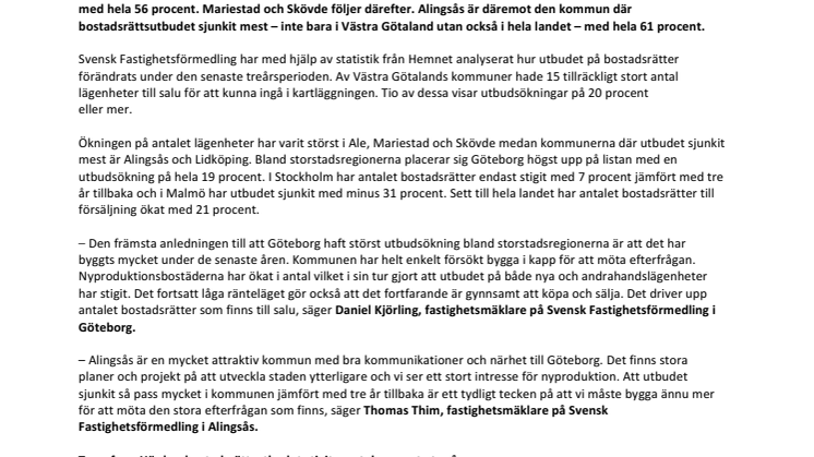Unik kartläggning visar: Så har utbudet på bostadsrätter förändrats  i Västra Götaland