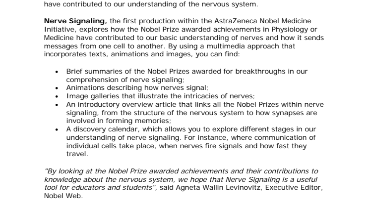 Nobelprize.org launches a new educational production, Nerve Signaling