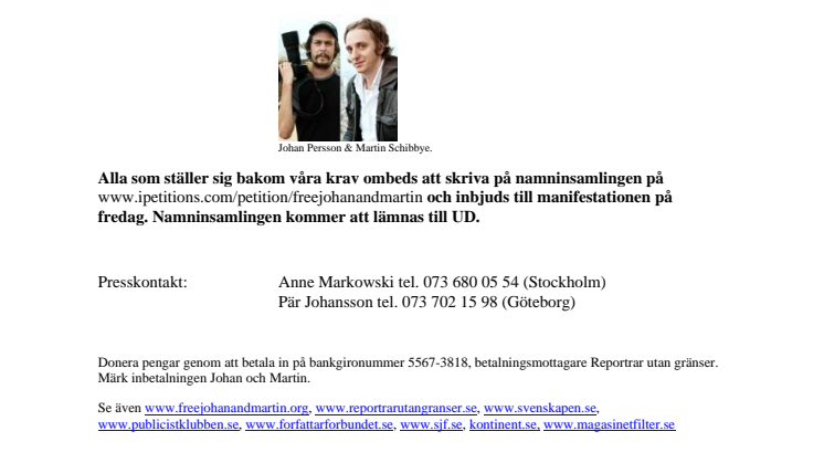 Regeringen måste agera kräver Reportrar utan gränser, Svenska PEN, Publicistklubben och Journalistförbundet