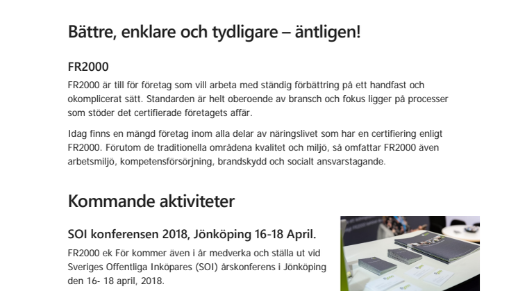 Nyhetsbrev FR2000 - Mars 2018