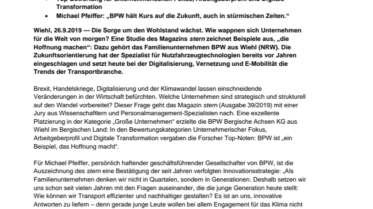 Spitzenplatz im stern-Unternehmensreport: So macht BPW Lust auf die Zukunft des Transports 