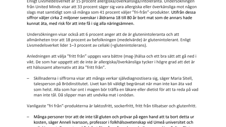 Du är vad du inte äter – 41 procent väljer mat som är "fri från"