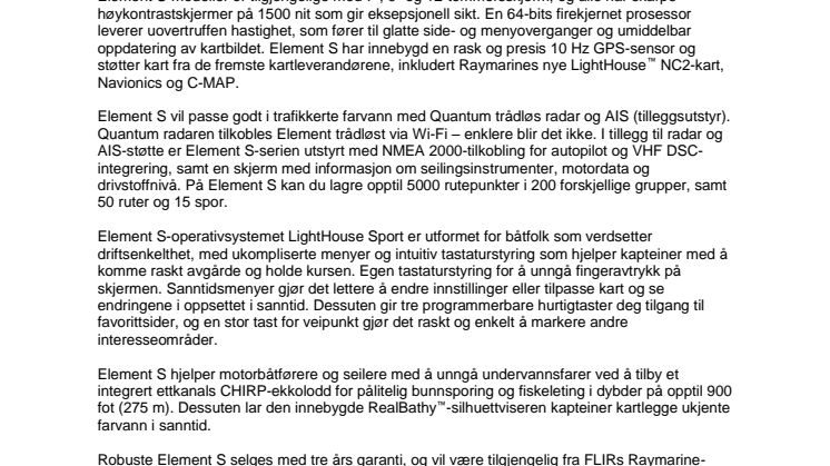 FLIR lanserer Raymarine Element S-navigeringsskjermer