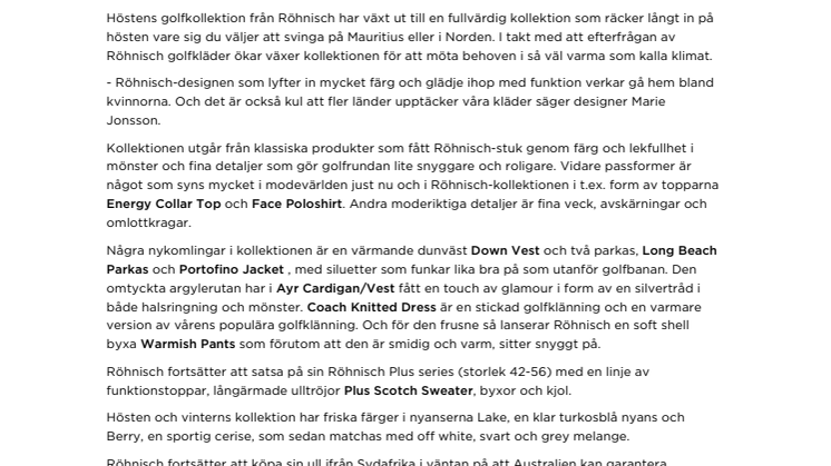 Ny bredd i Röhnisch golfkollektion
