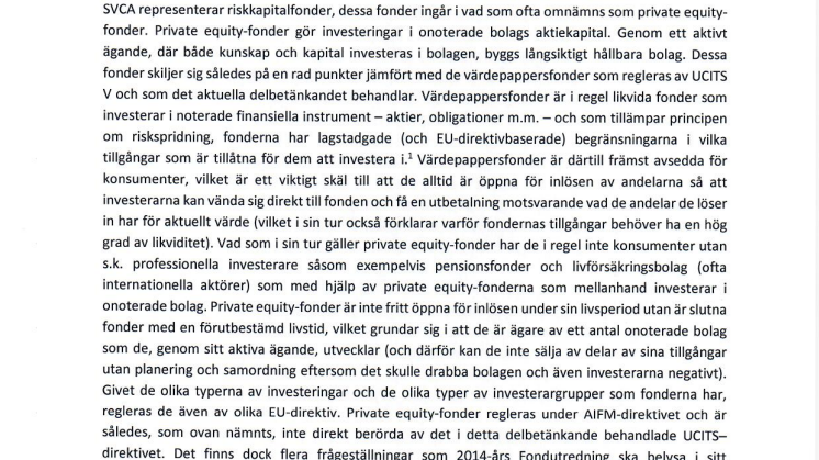 Remissyttrande UCITS V En uppdaterad fondlagstiftning (SOU 2015:62)