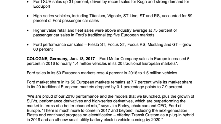 Fords europæiske salgstal stiger i 2016