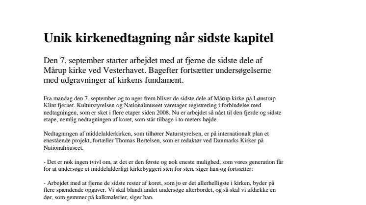 ​Unik kirkenedtagning når sidste kapitel