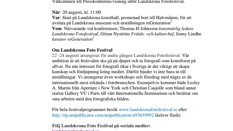 Presskallelse Landskrona Fotofestival