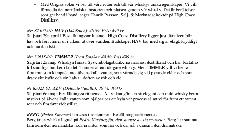 Origins – Ny whiskyserie från High Coast Distillery