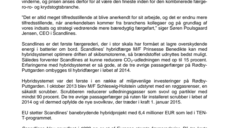 Scandlines tildeles prestigefuld Shippax Award