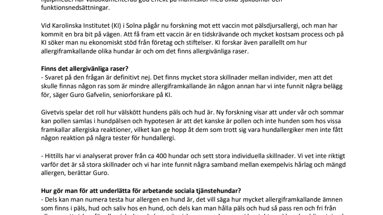 Framsteg för vaccin mot pälsdjursallergi
