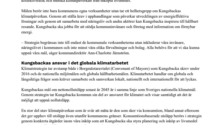 Ny klimatstrategi sätter riktning för Kungsbacka